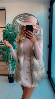 Gillet fake fur taupe pink long