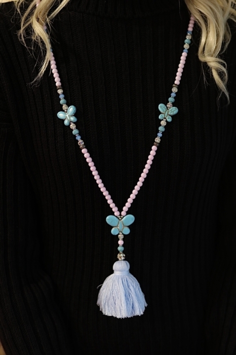 collier pink/blue butterfly