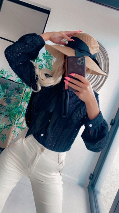 blouse black bow tie