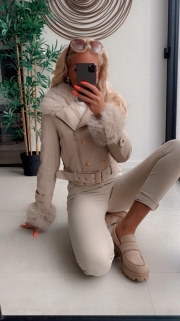 jacket beige leatherlook fake fur