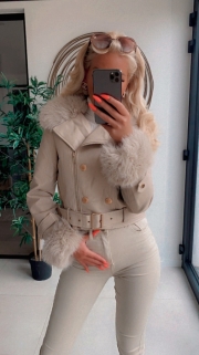 jacket beige leatherlook fake fur