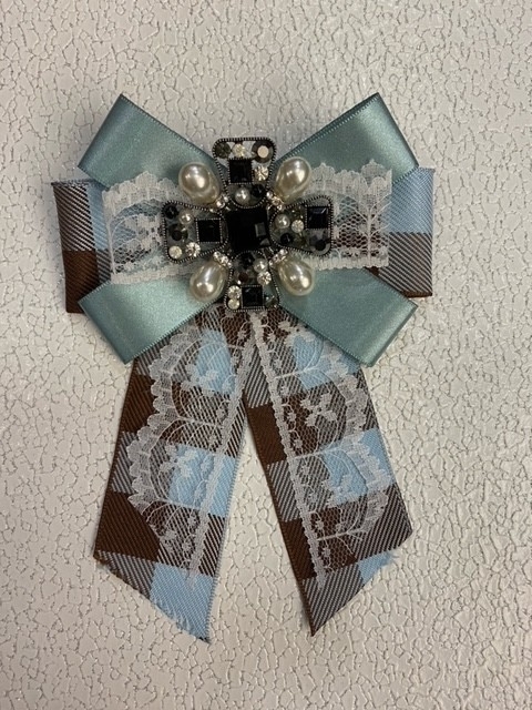 broche vert/marrone strass perle
