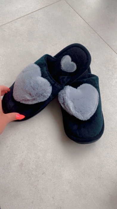 slippers black/grey hearts