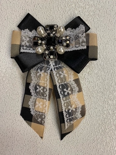 pin beige/black caro strass perle