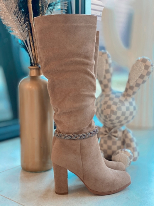 boots with heels taupe/strass