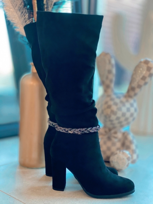 boots with heels black/strass