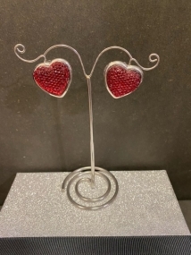 earings heart red strass