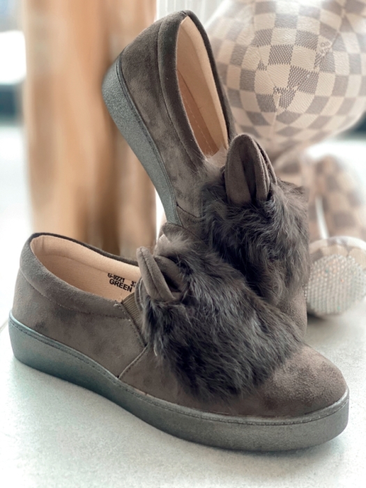 Sneacker khaki fake fur rabit
