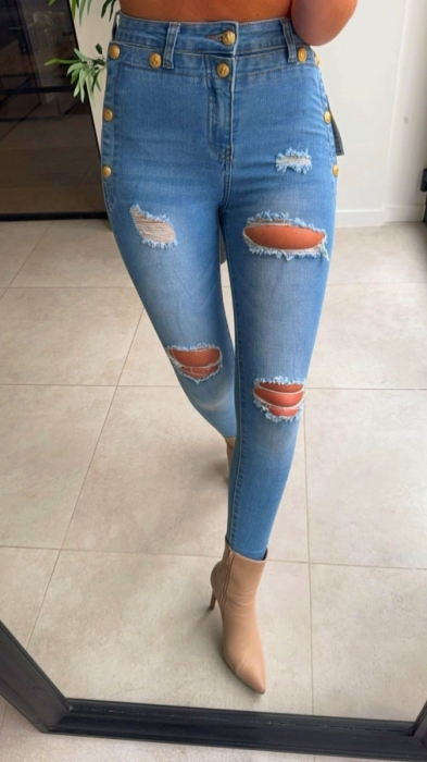 pantalon jeans fissures/botton