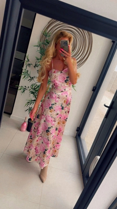 longue robe beige/pink fleurs