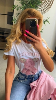 t-shirt wit/pink teddy strass
