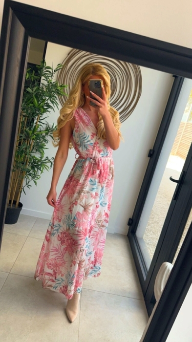 long dress roze print