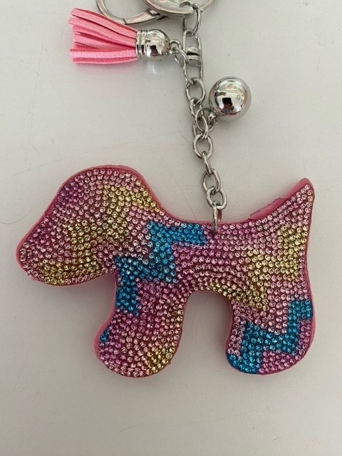 sleutelhanger hond roze/multi strass