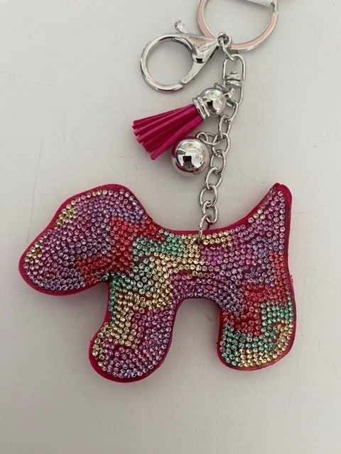 porte-cles chien fushia/multi strass