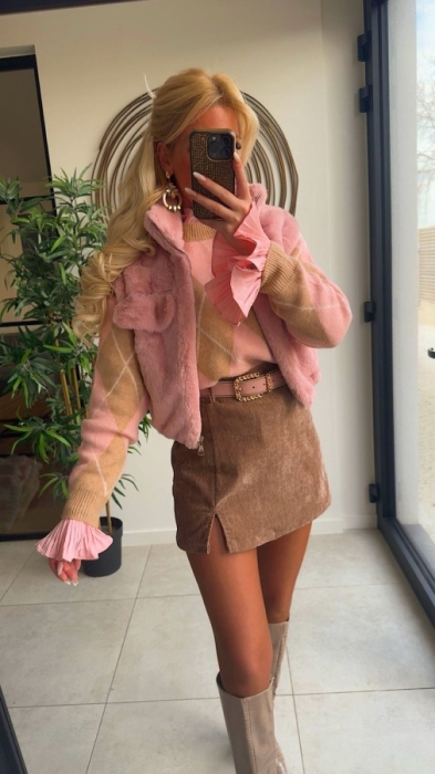 gillet teddy vieux rose