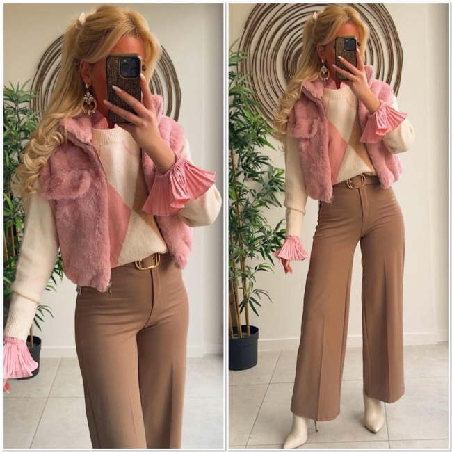 gillet teddy vieux rose