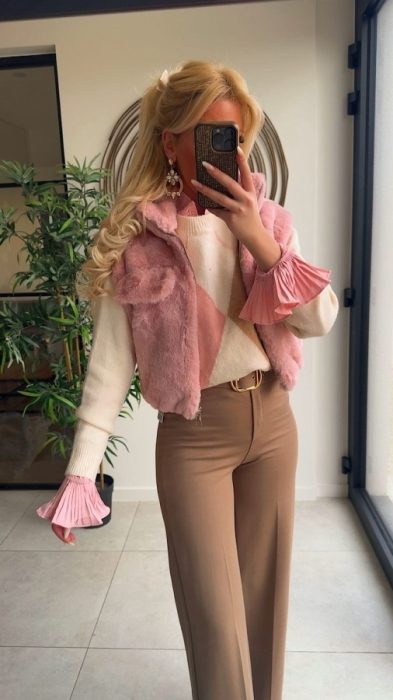 gillet teddy vieux rose