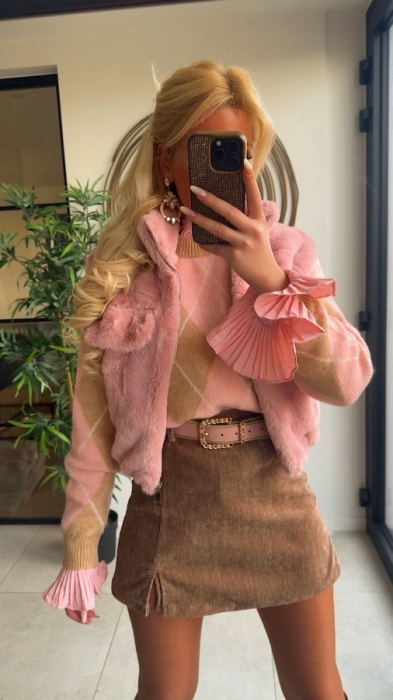 gillet teddy vieux rose