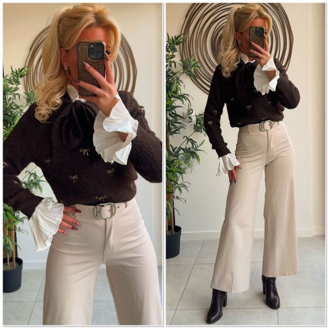 Pull Brown gold strikjes