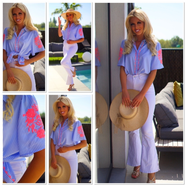 Blouse blue pink flowers 