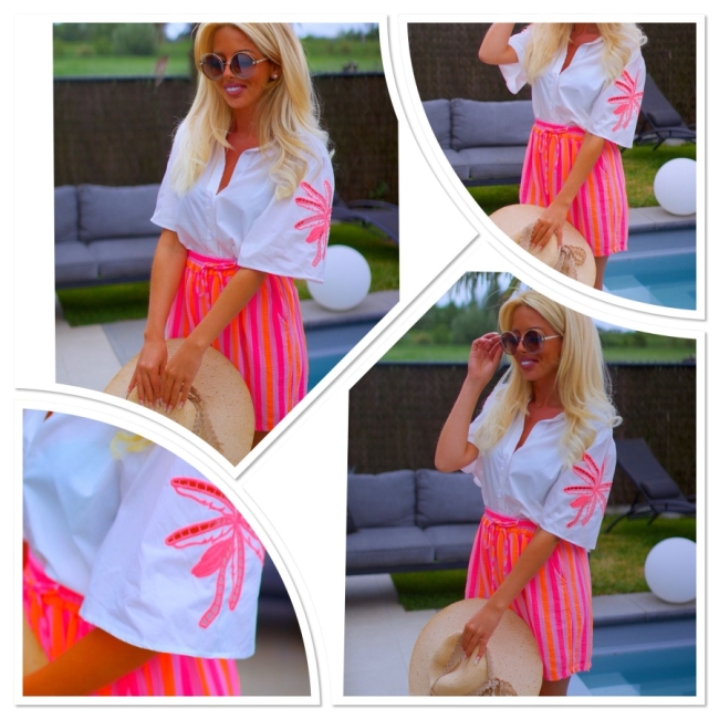 Bloes wit fluo pink palmboom 