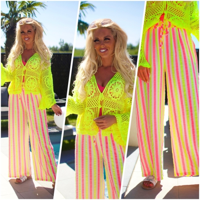 Broek pink geel fluo 