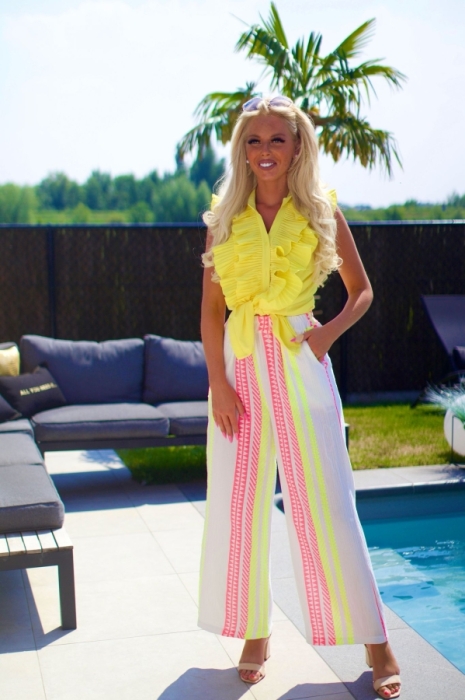 Broek wit fluo geel pink 