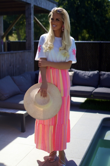 Tshirt wit fushia palmboom