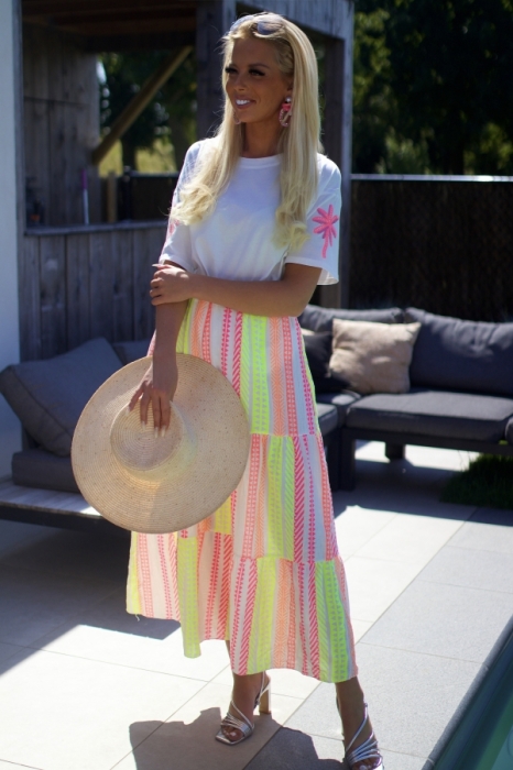 Tshirt wit fushia palmboom