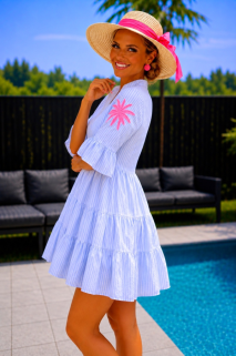 Robe blanc bleu fluo brodure