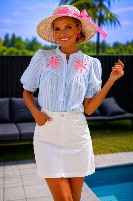 Blouse White bleu palmtree 