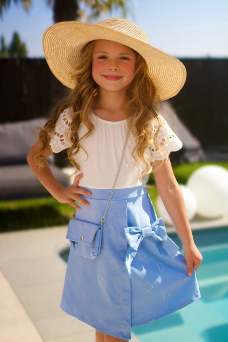 Dress White bleu hearts bag