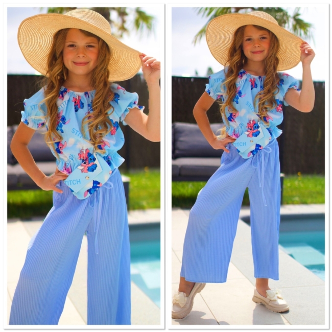 Set bloes broek tasje lichtblauw >stitch 