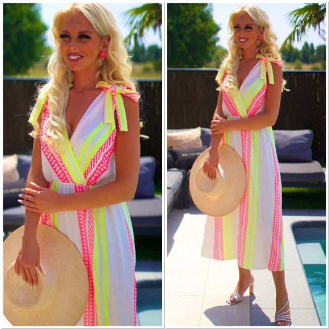 Kleed wit fushia geel fluo 