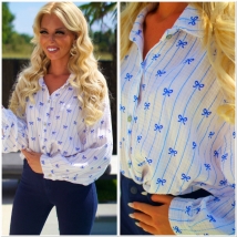 Blouse blanc bleu noeud 