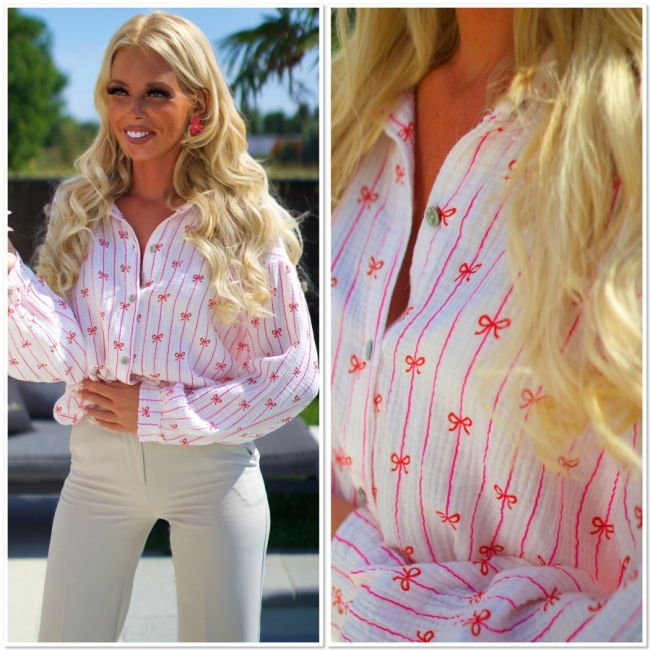 Blouse blanc noeud rouge 