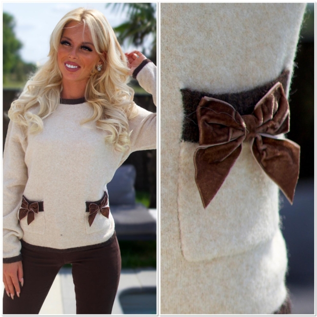 Pull beige noeuds marron 