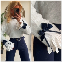 Pull grijs strikjes navy 