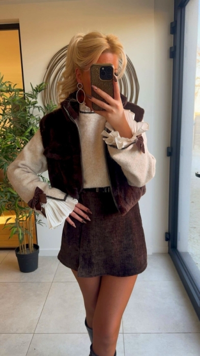 Pull beige bow brown