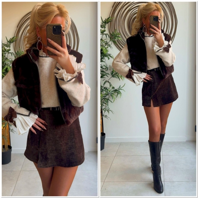 Pull beige bow brown