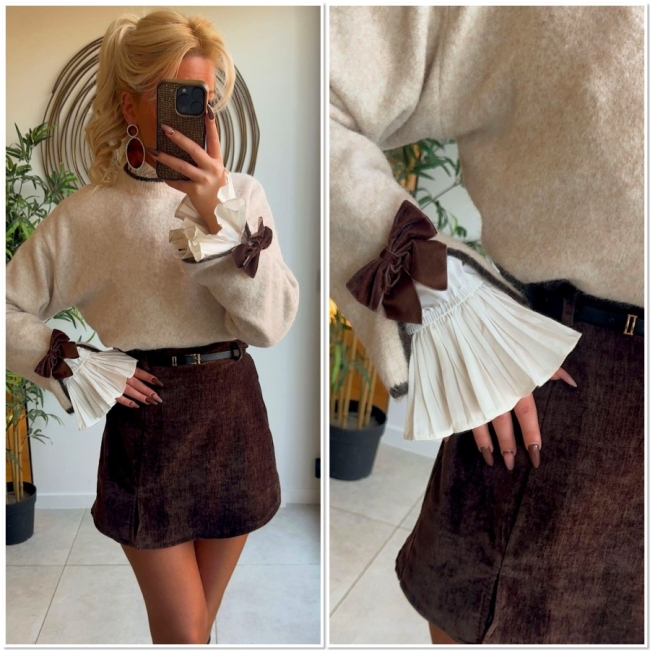 Pull beige bow brown