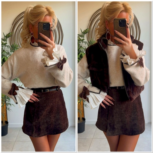 Pull beige bow brown
