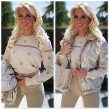 Pull beige gold hartjes 