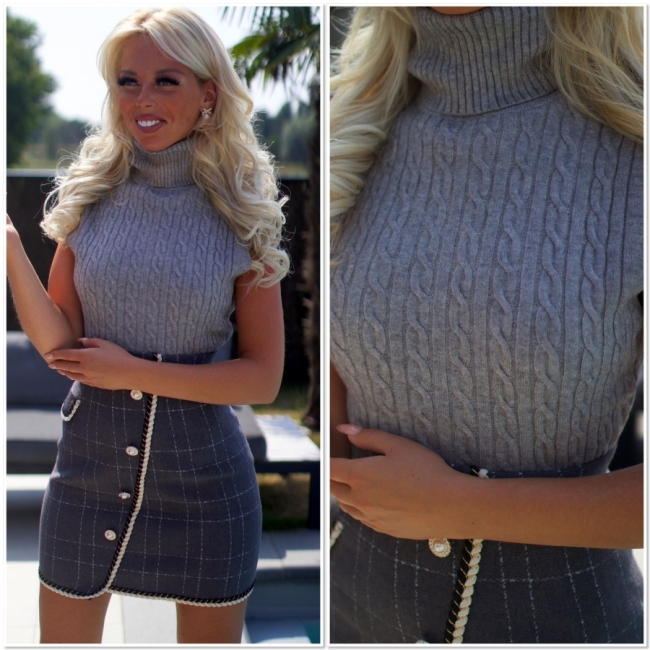 Pull koll zonder mouw grijs 