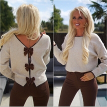 Pull beige strikken bruin rug 
