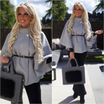 Cape met riem grijs 