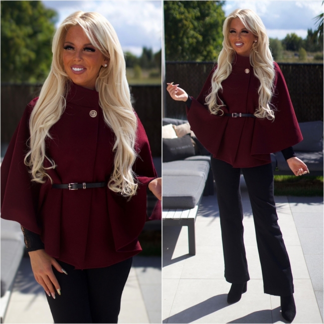 Cape met riem Bordeaux 