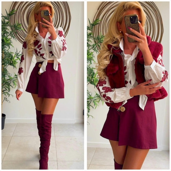 Bloes wit broderie Bordeaux 