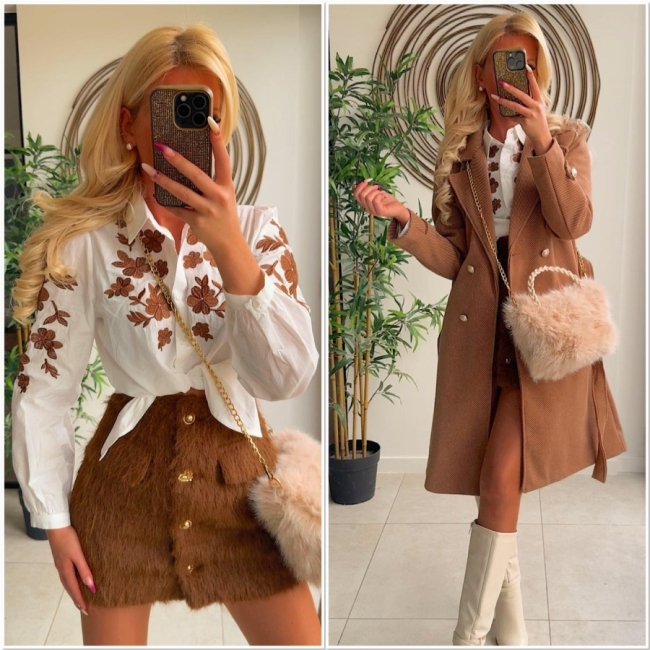 Bloes wit broderie bruin 