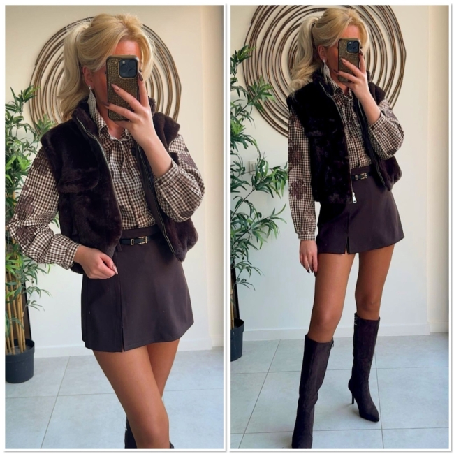 Blouse Brown Carro broderie 